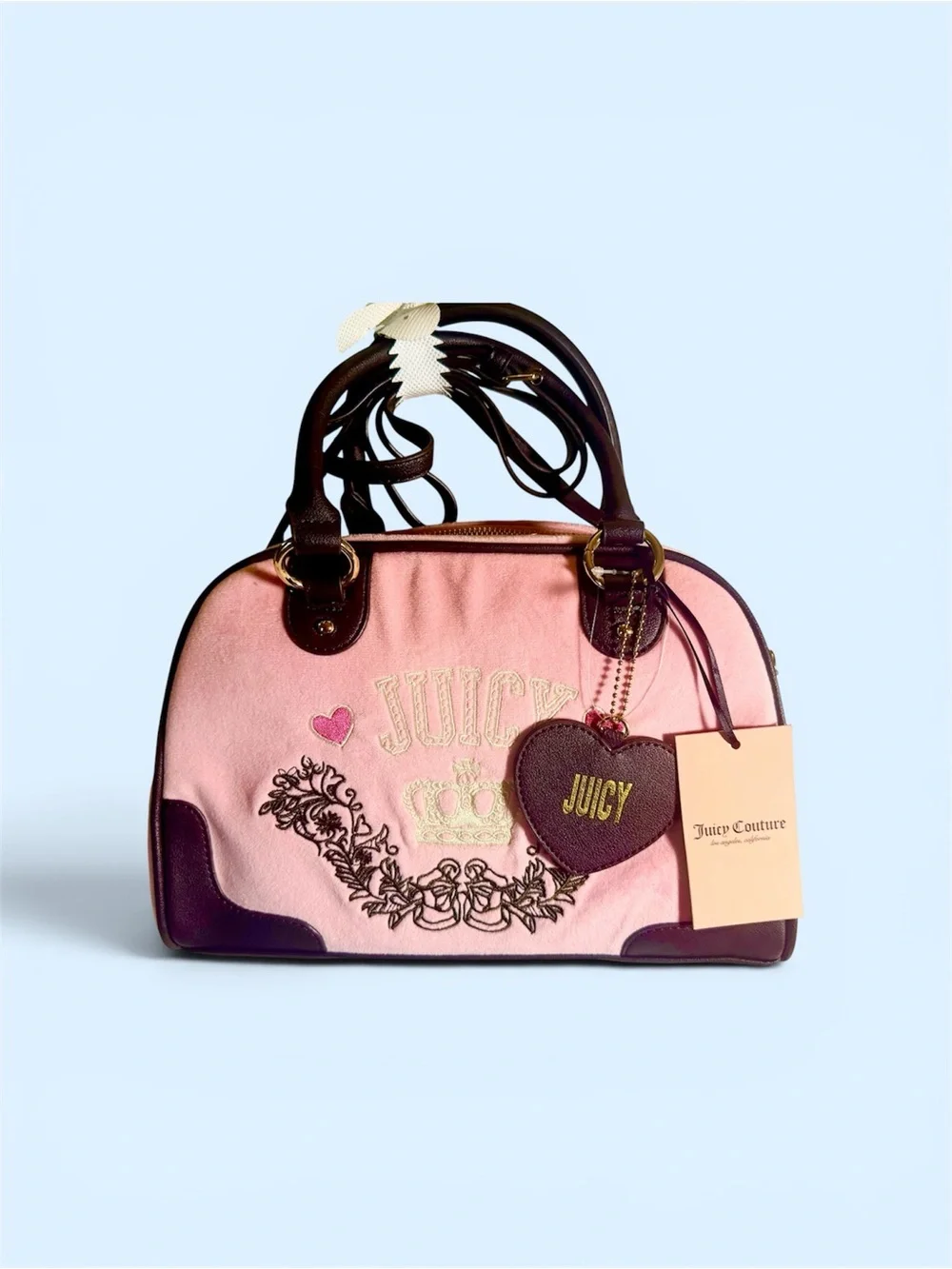 Juicy Couture Retro Chic Bowler Style Purse in Flamingo/Chocolate NEW